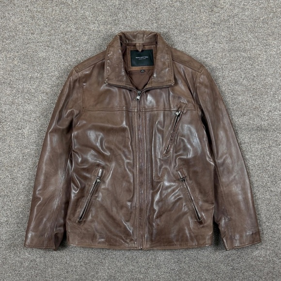 Marc New York Other - VTG Marc New York Brown Genuine Leather Harrington Jacket Men’s L Full Zip Coat